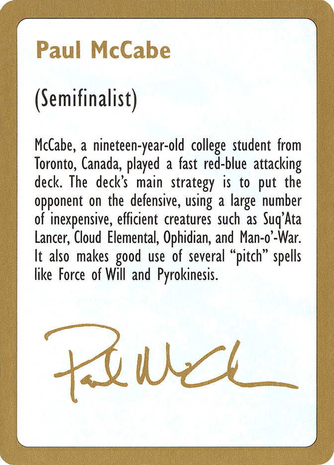 Paul McCabe Bio [World Championship Decks 1997] | Game Haven TX