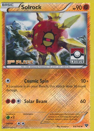 Solrock (64/146) (3rd Place League Challenge Promo) [XY: Base Set] | Game Haven TX