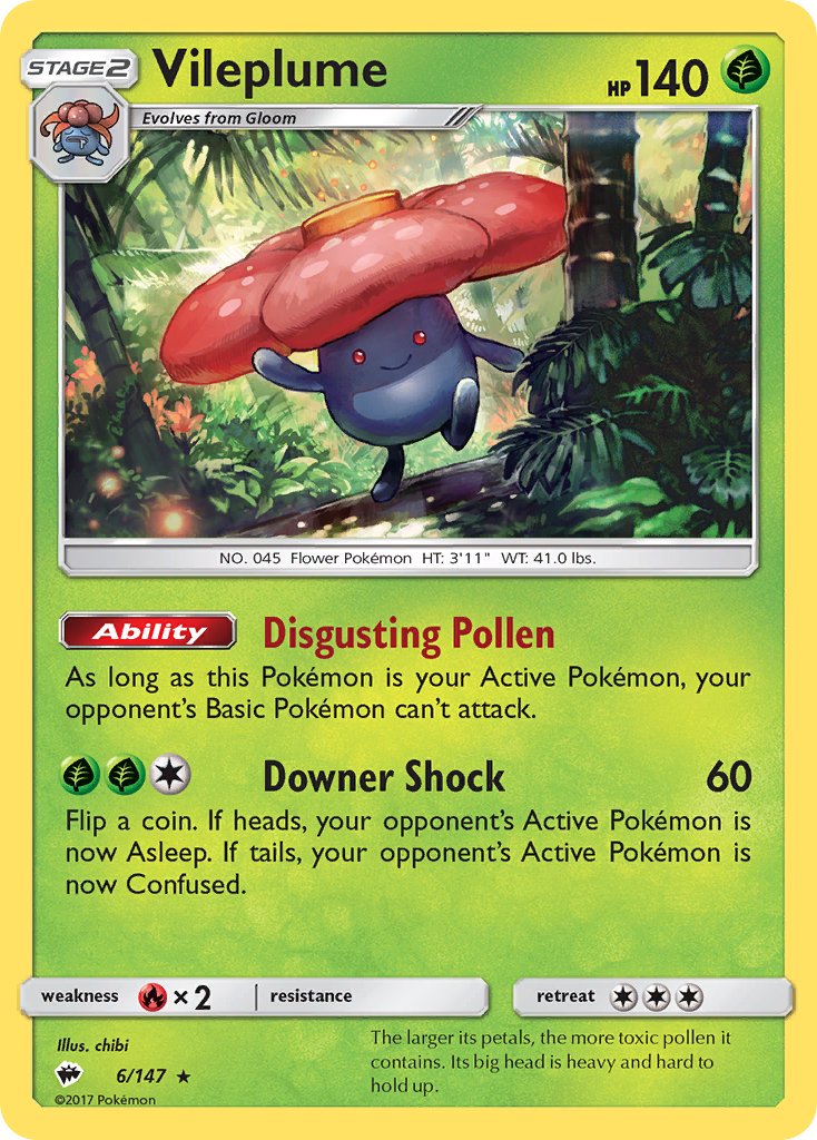 Vileplume (6/147) (Prerelease Kit Exclusive) (Theme Deck Exclusive) [Sun & Moon: Burning Shadows] | Game Haven TX