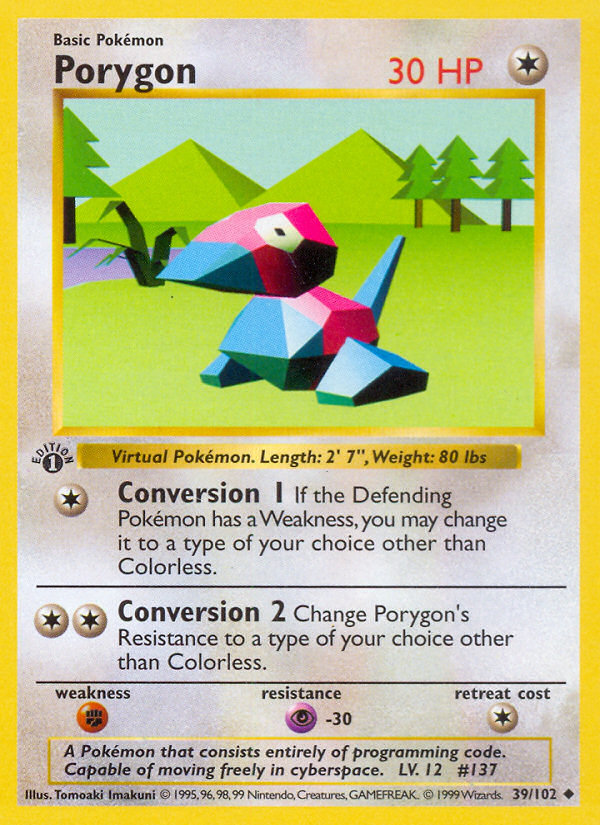 Porygon (39/102) (Shadowless) [Base Set 1st Edition] | Game Haven TX