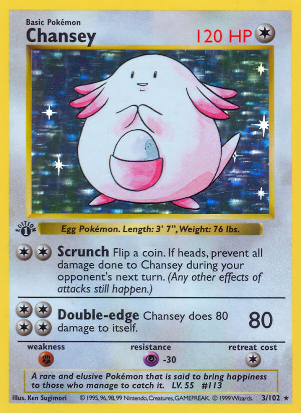 Chansey (3/102) (Shadowless) [Base Set 1st Edition] | Game Haven TX