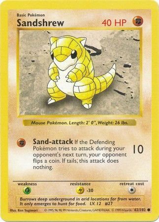 Sandshrew (62/102) [Base Set Shadowless Unlimited] | Game Haven TX