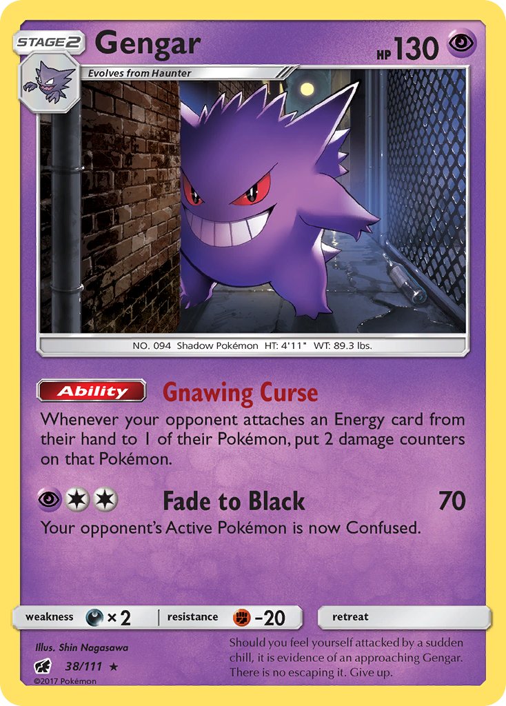 Gengar (38/111) (Prerelease Kit Exclusive) (Theme Deck Exclusive) [Sun & Moon: Crimson Invasion] | Game Haven TX