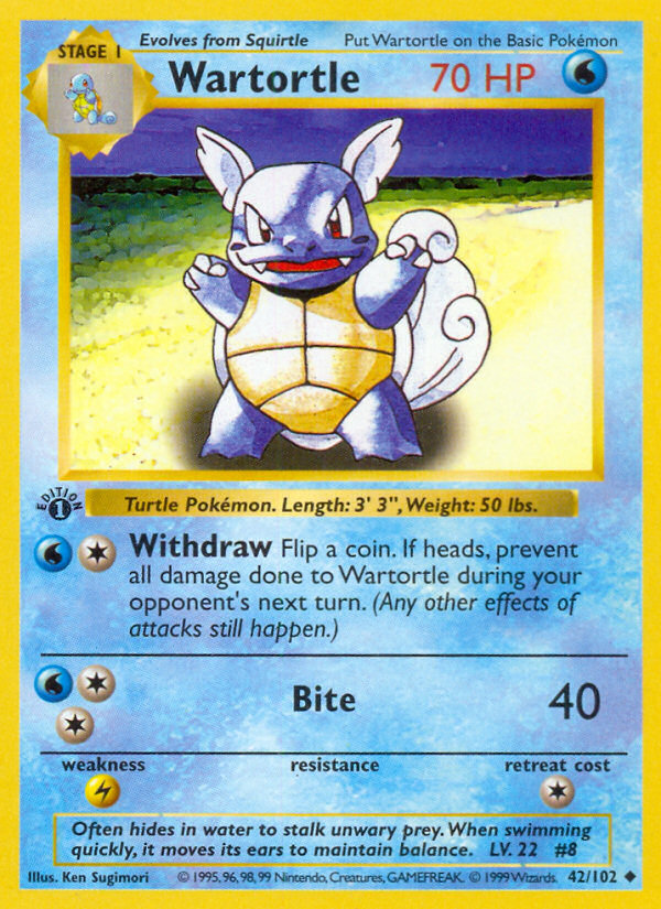 Wartortle (42/102) (Shadowless) [Base Set 1st Edition] | Game Haven TX