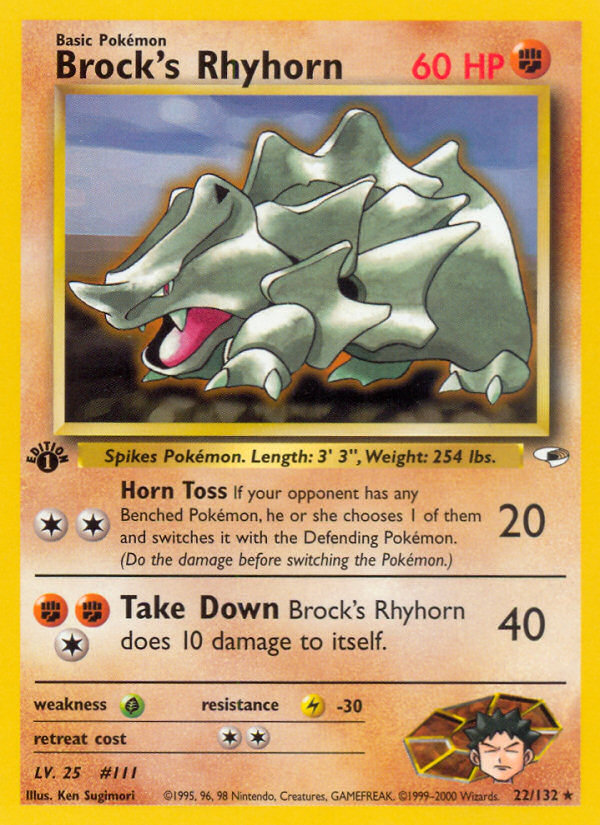Brock's Rhyhorn (22/132) [Gym Heroes 1st Edition] | Game Haven TX