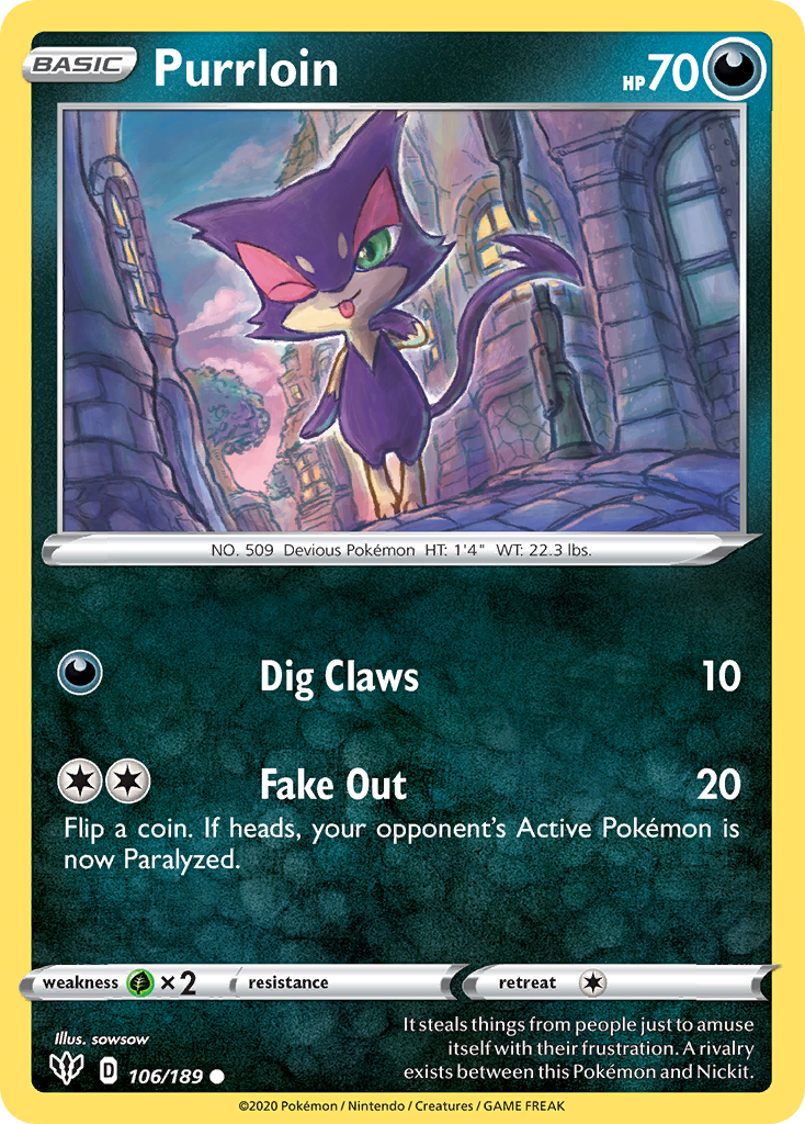 Purrloin (106/189) [Sword & Shield: Darkness Ablaze] | Game Haven TX