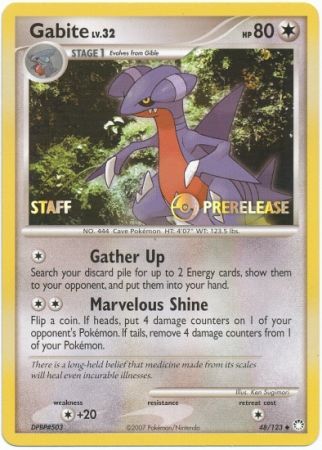 Gabite (48/123) (Staff Prerelease Promo) [Diamond & Pearl: Black Star Promos] | Game Haven TX