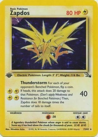Zapdos (15/62) (Cosmos Holo) [Fossil 1st Edition] | Game Haven TX