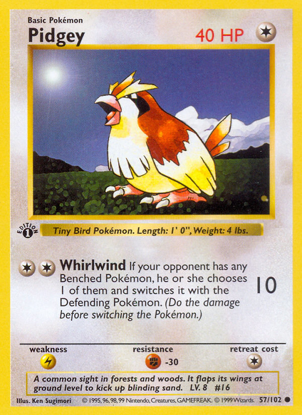 Pidgey (57/102) (Shadowless) [Base Set 1st Edition] | Game Haven TX