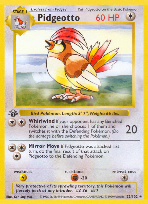 Pidgeotto (22/102) (Shadowless) [Base Set 1st Edition] | Game Haven TX