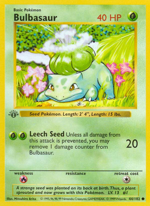 Bulbasaur (44/102) (Shadowless) [Base Set 1st Edition] | Game Haven TX