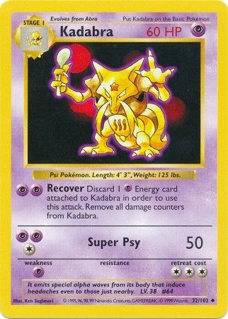 Kadabra (32/102) [Base Set Shadowless Unlimited] | Game Haven TX