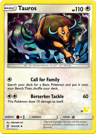 Tauros (164/236) (Pikachu Stamp #37) [Battle Academy 2020] | Game Haven TX