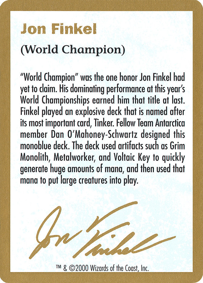 Jon Finkel Bio [World Championship Decks 2000] | Game Haven TX