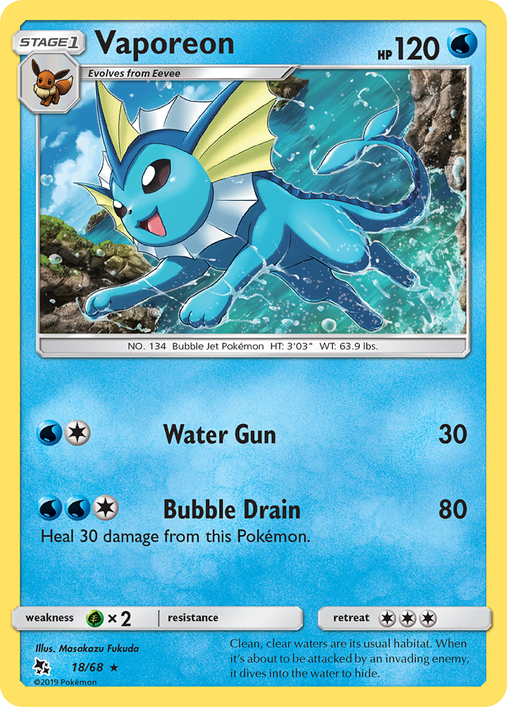 Vaporeon (18/68) [Sun & Moon: Hidden Fates] | Game Haven TX